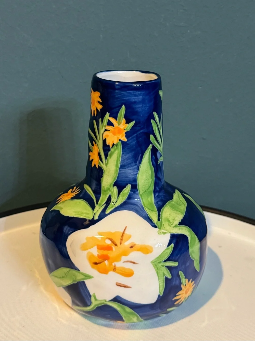 Anthropologie Leah Reena Goren blue and white stoneware floral vase